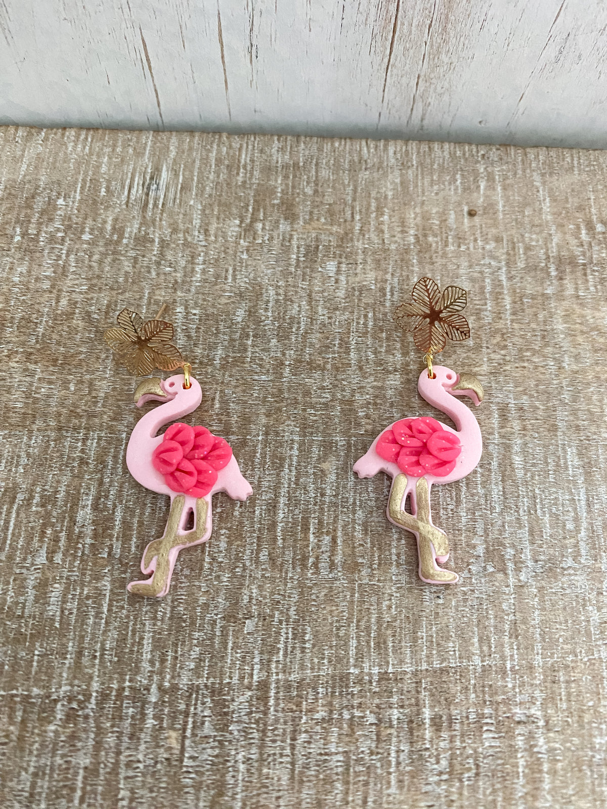 Pink polymer clay flamingo polymer clay earrings