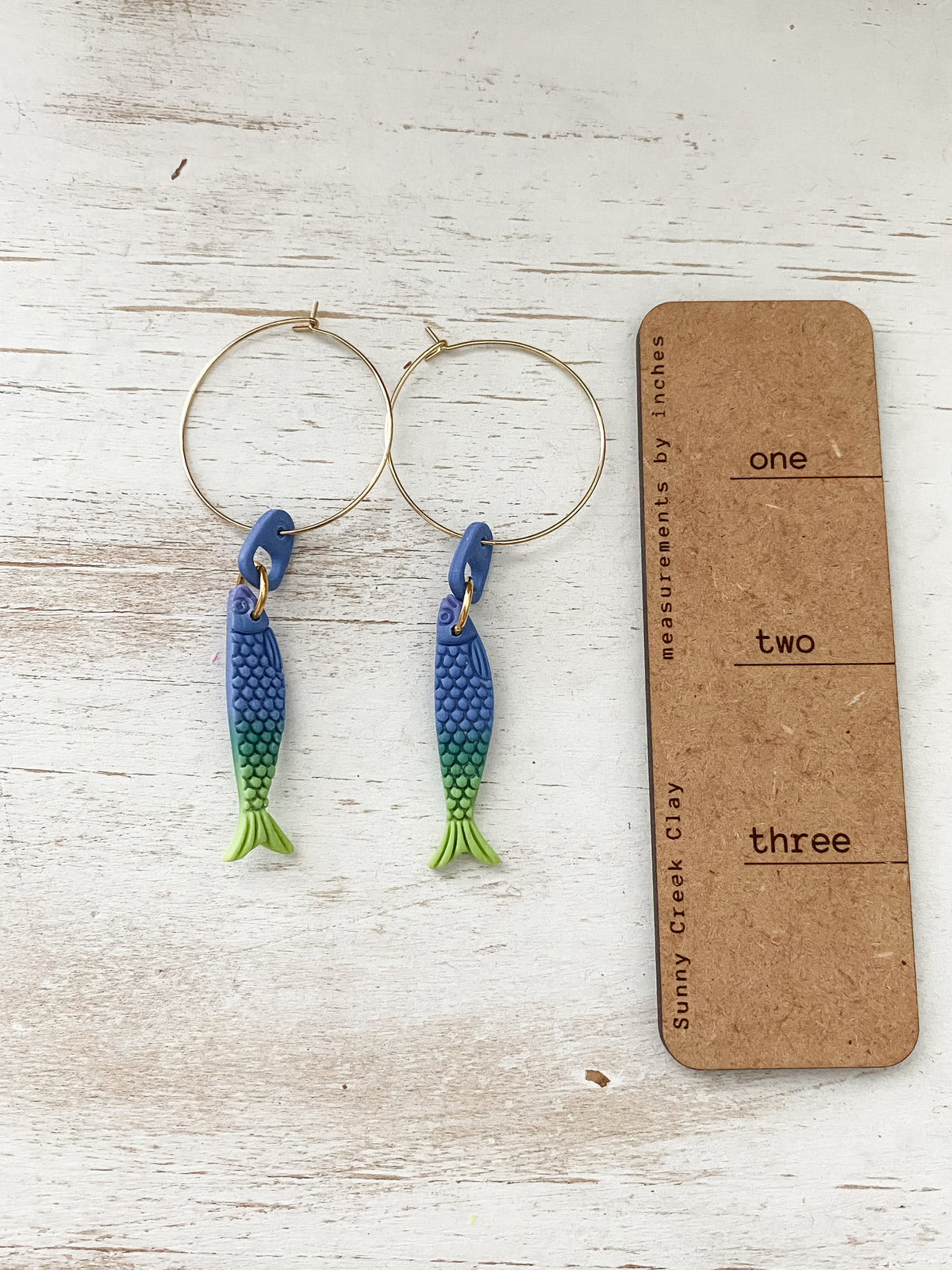 Sardine handmade polymer clay hoop earrings