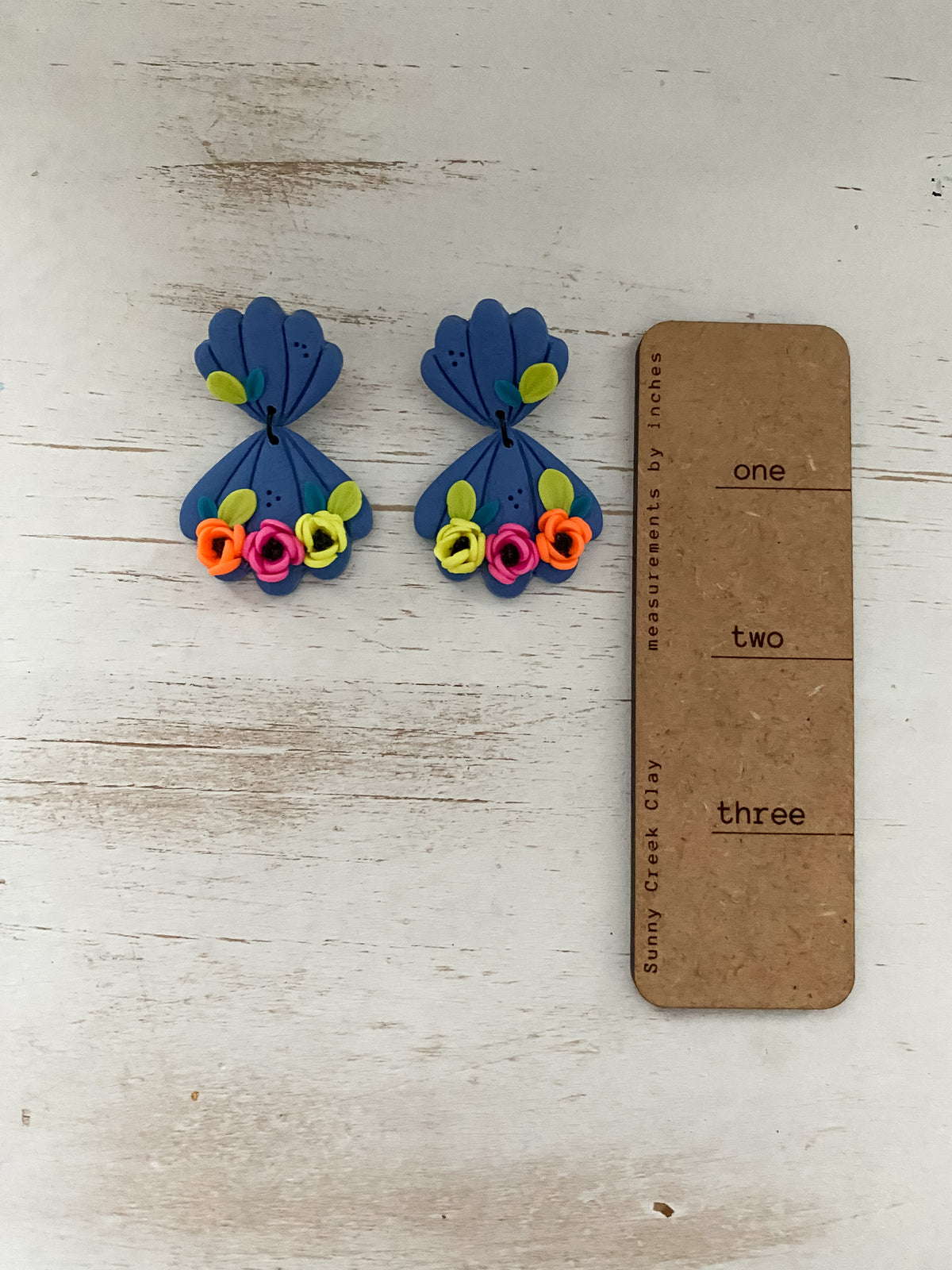 Scalloped mermaid neon handmade floral polymer clay earrings