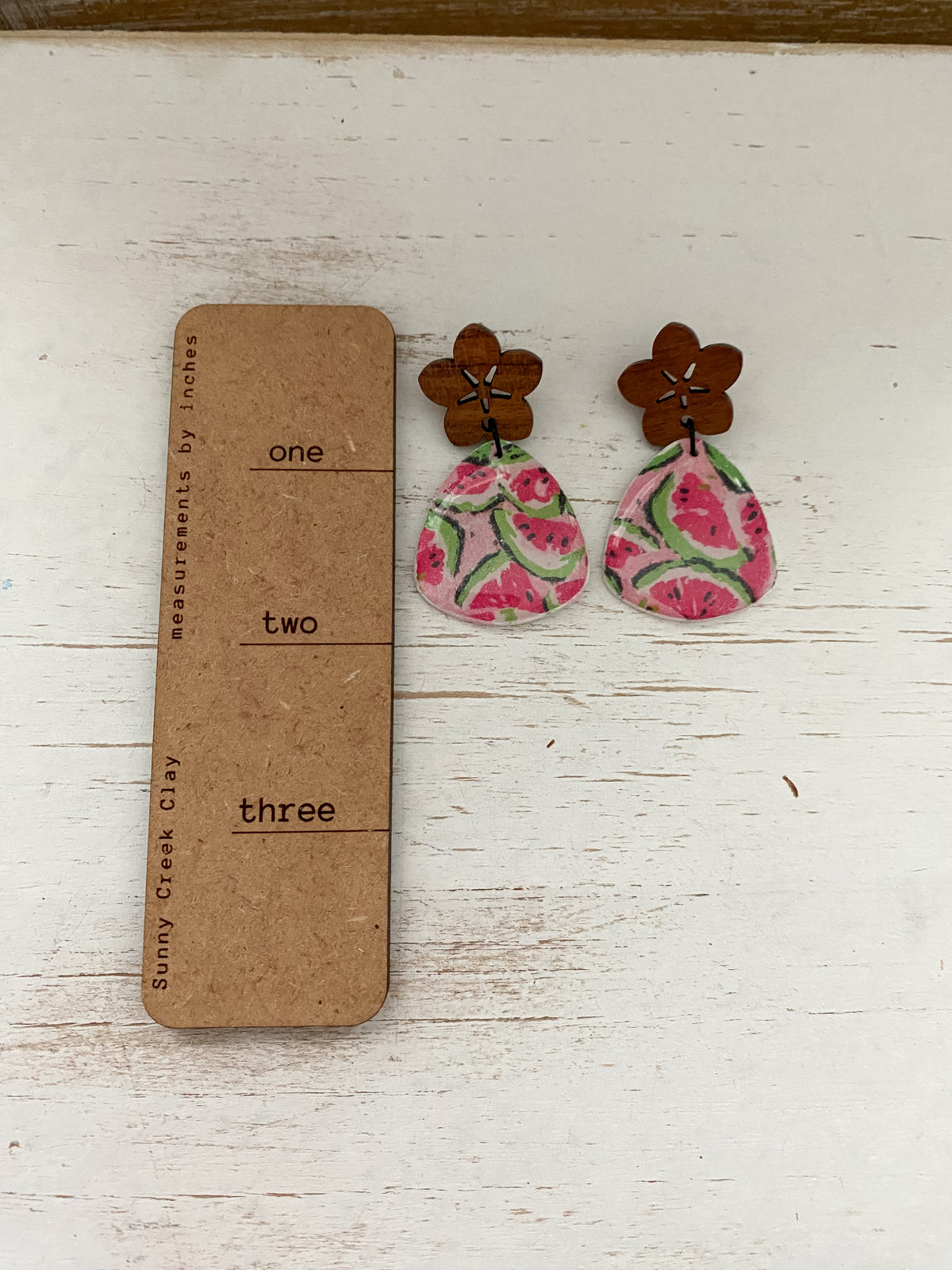 Watermelon print handmade polymer clay earrings