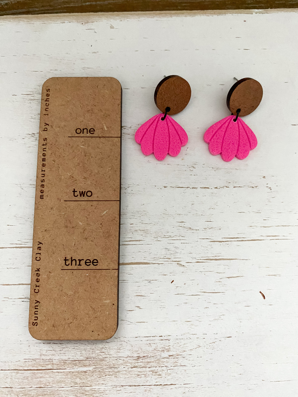 Neon pink seashell handmade polymer clay earrings