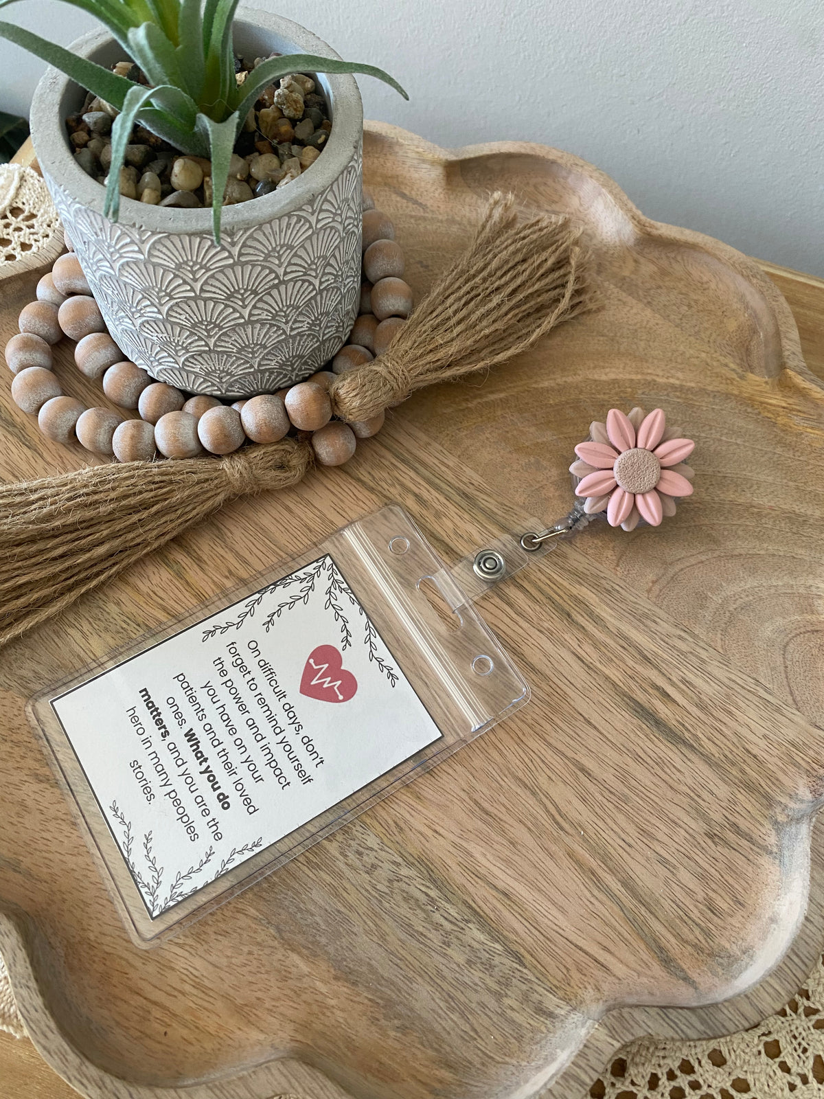 Pink & Tan handmade polymer clay badge reel