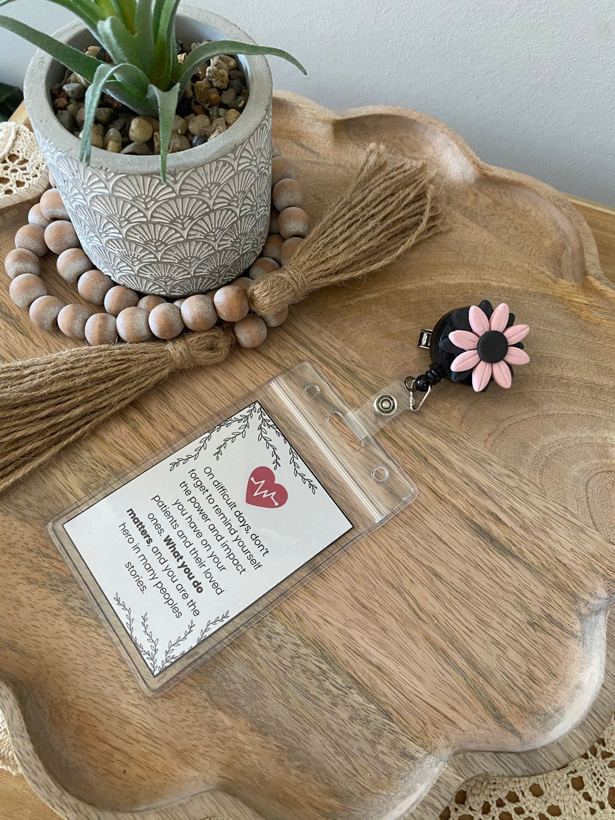 Pink & Black handmade polymer clay badge reel