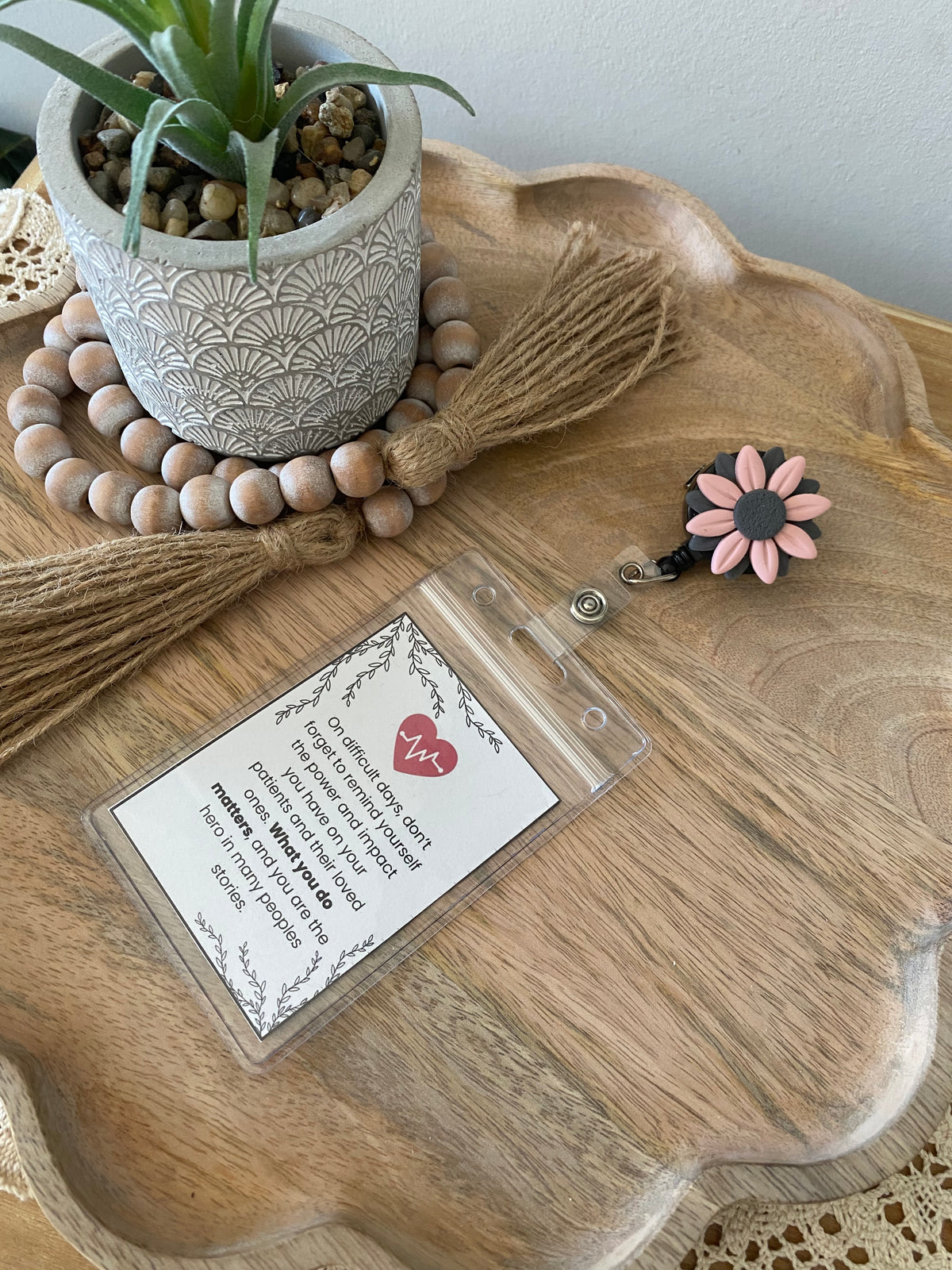 Pink & Gray handmade polymer clay badge reel