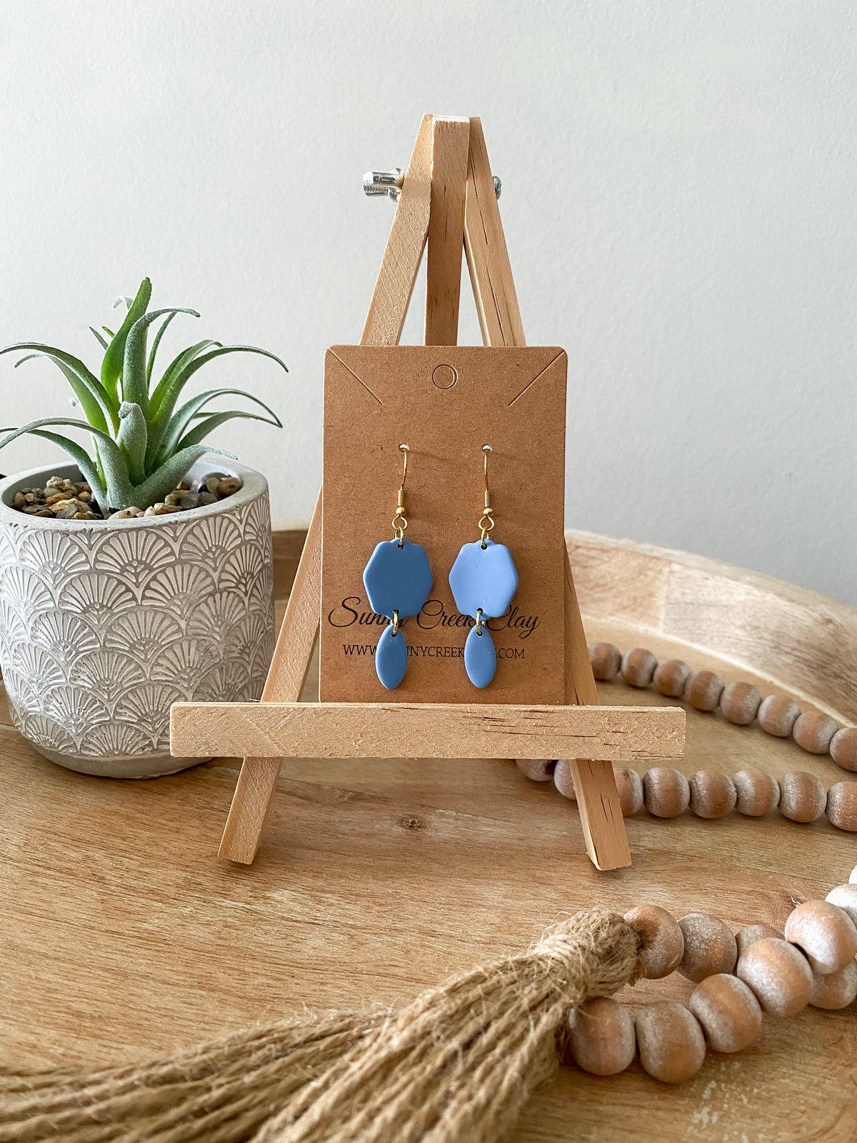 Blue dangle handmade polymer clay earrings