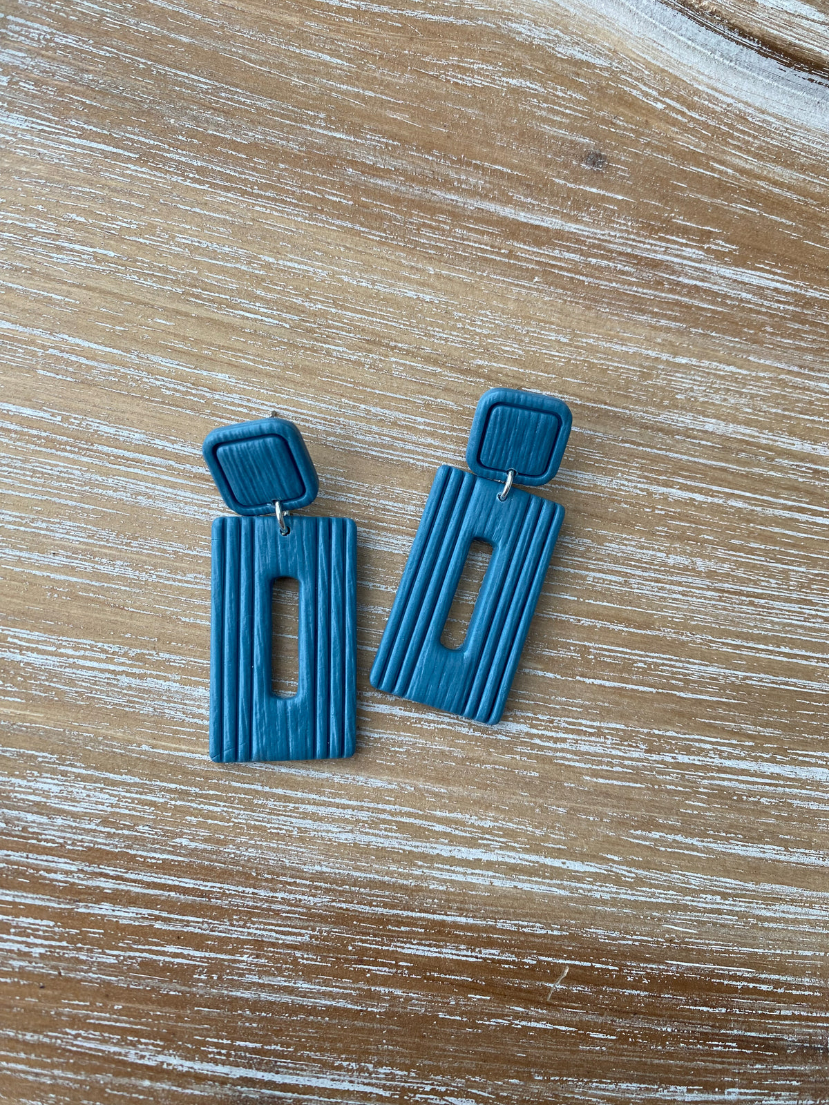 Blue rectangle striped earrings