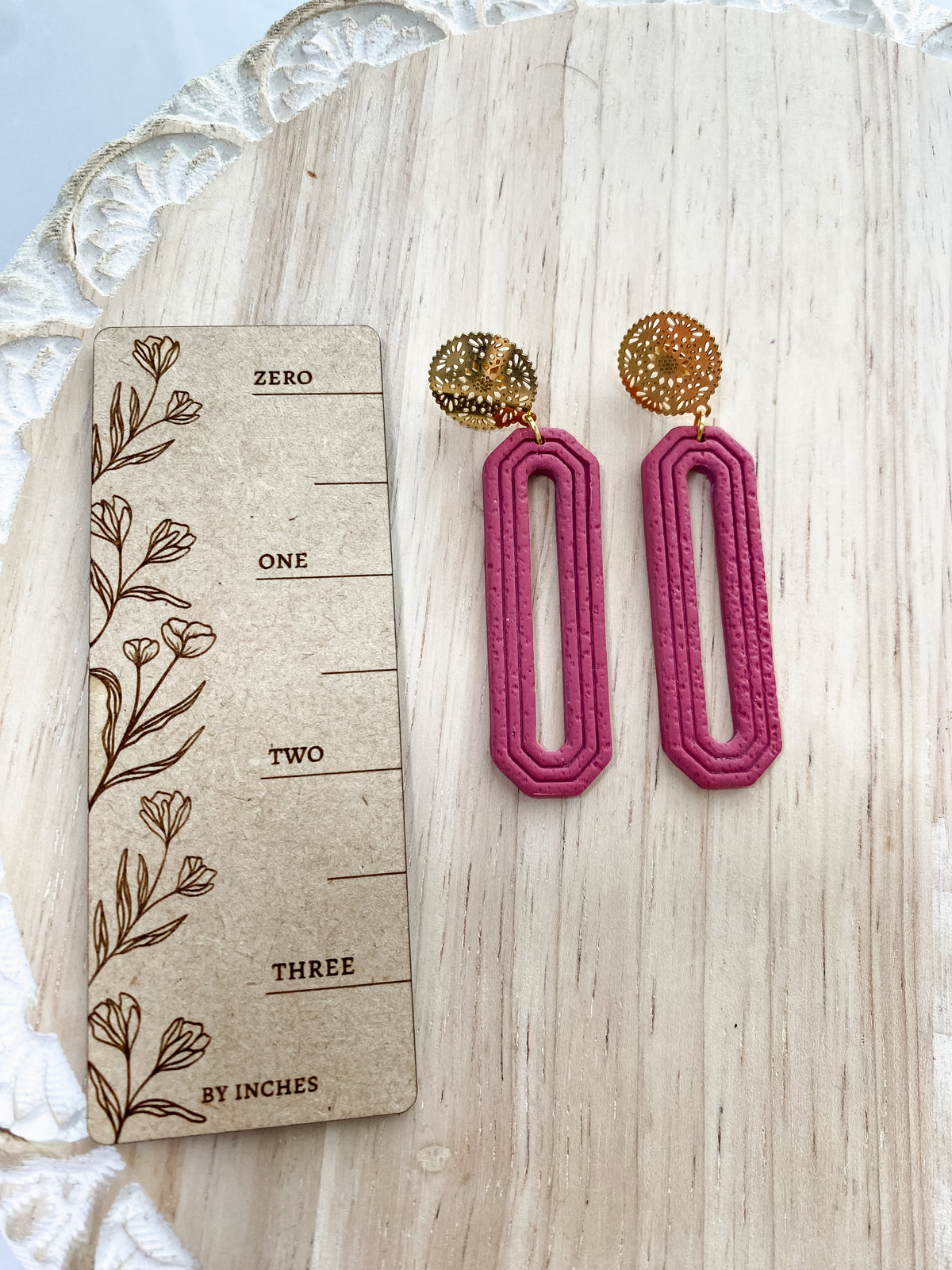 Maroon tall octagon handmade polymer clay earrings
