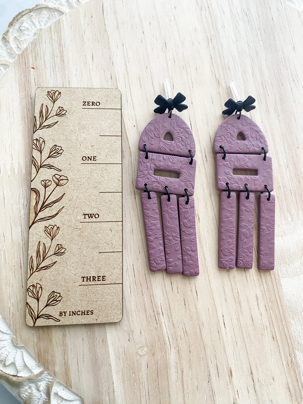 Mauve dangle handmade polymer clay earrings