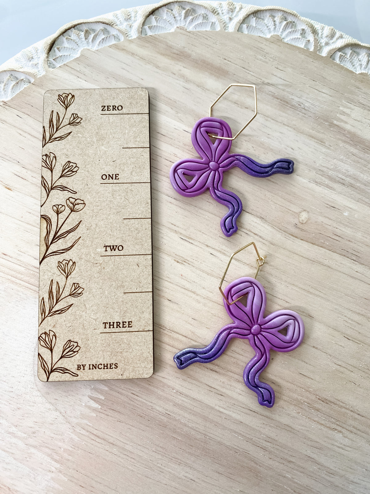 Purple ombre bow handmade polymer clay earrings