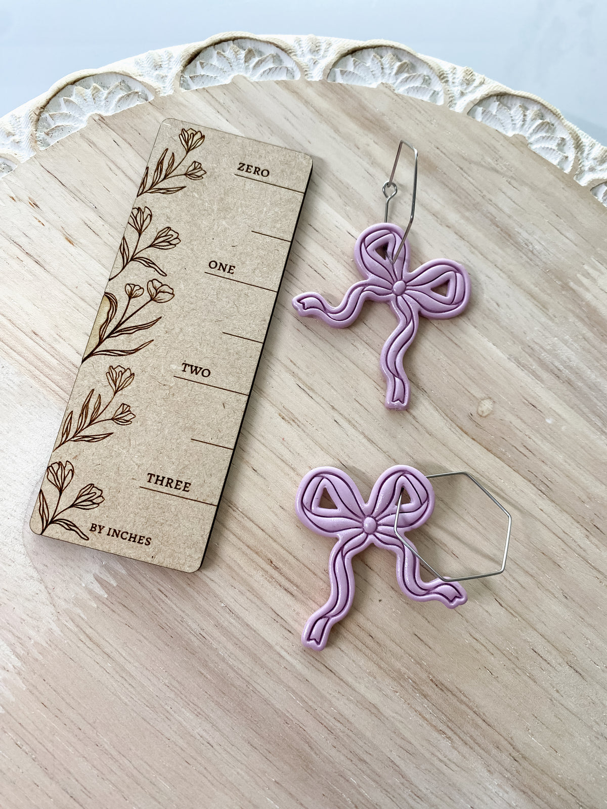 Light purple bow handmade polymer clay earrings