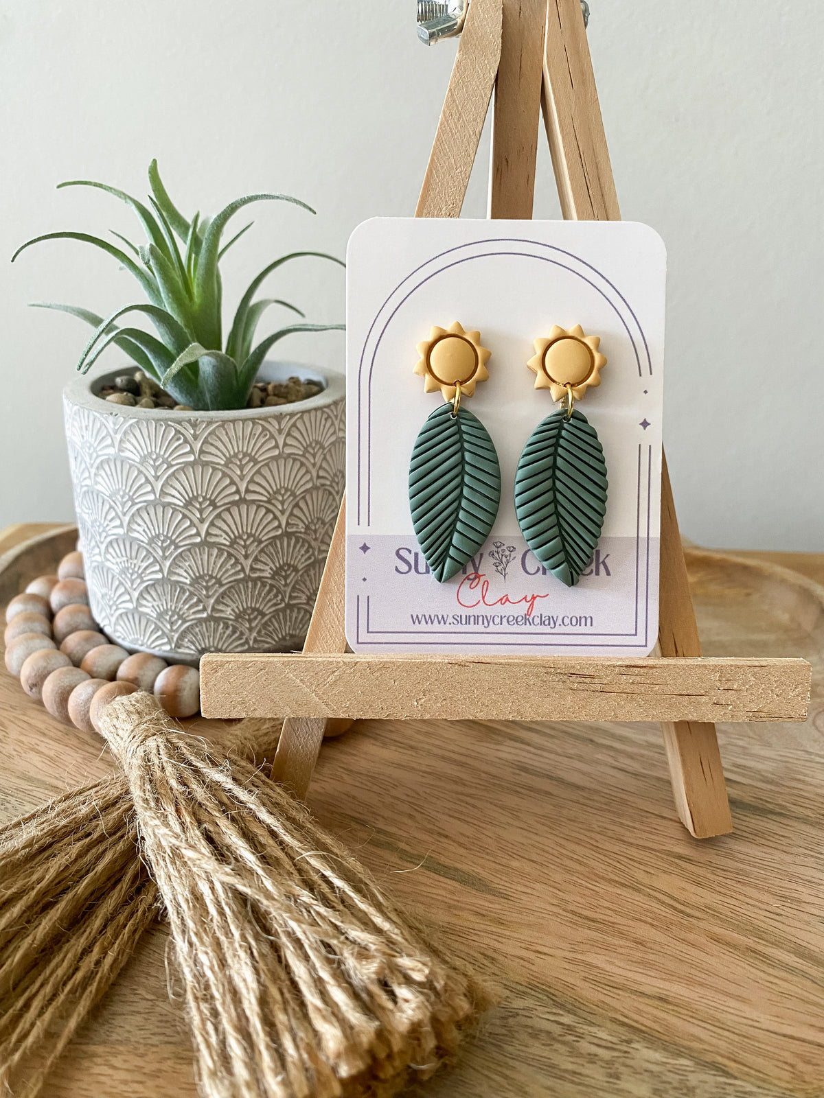 Palm leaf handmade polymer clay earrings