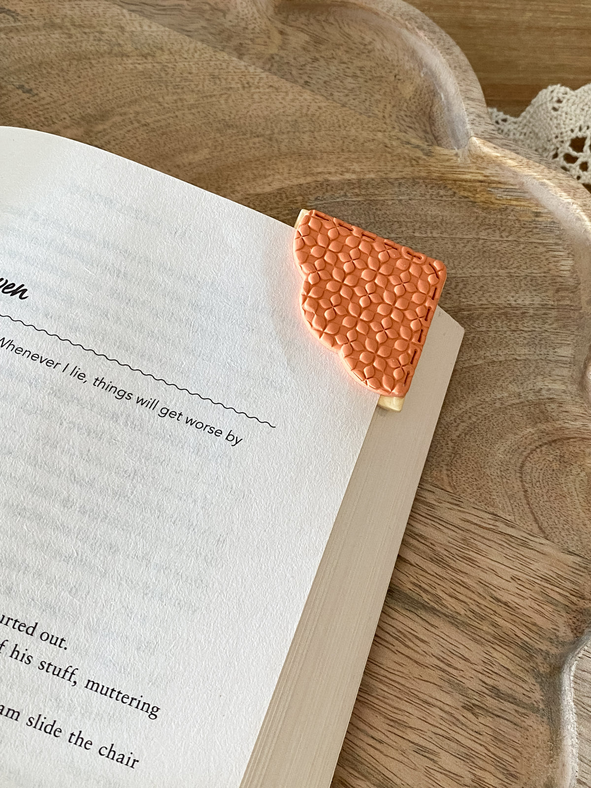 Orange & yellow scalloped handmade polymer clay corner bookmark