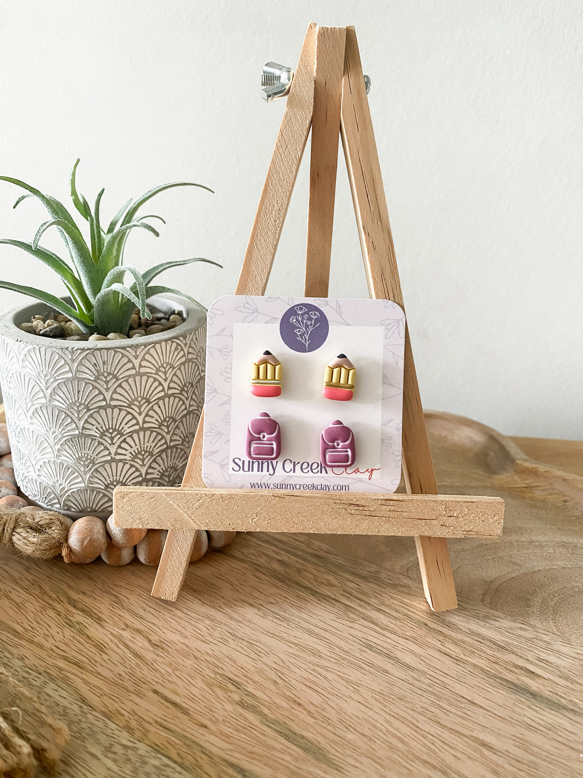 Pencil backpack stud combo handmade polymer clay earrings