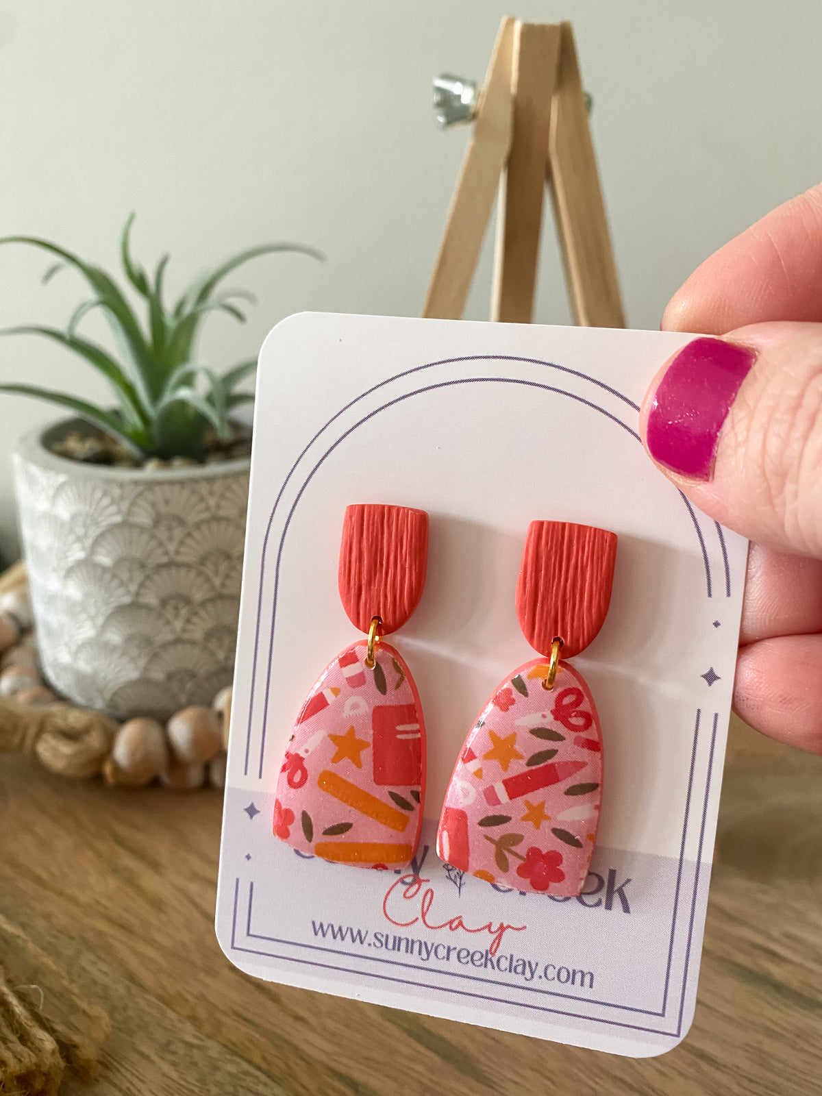 Peachy teacher print handmade polymer clay earring collection