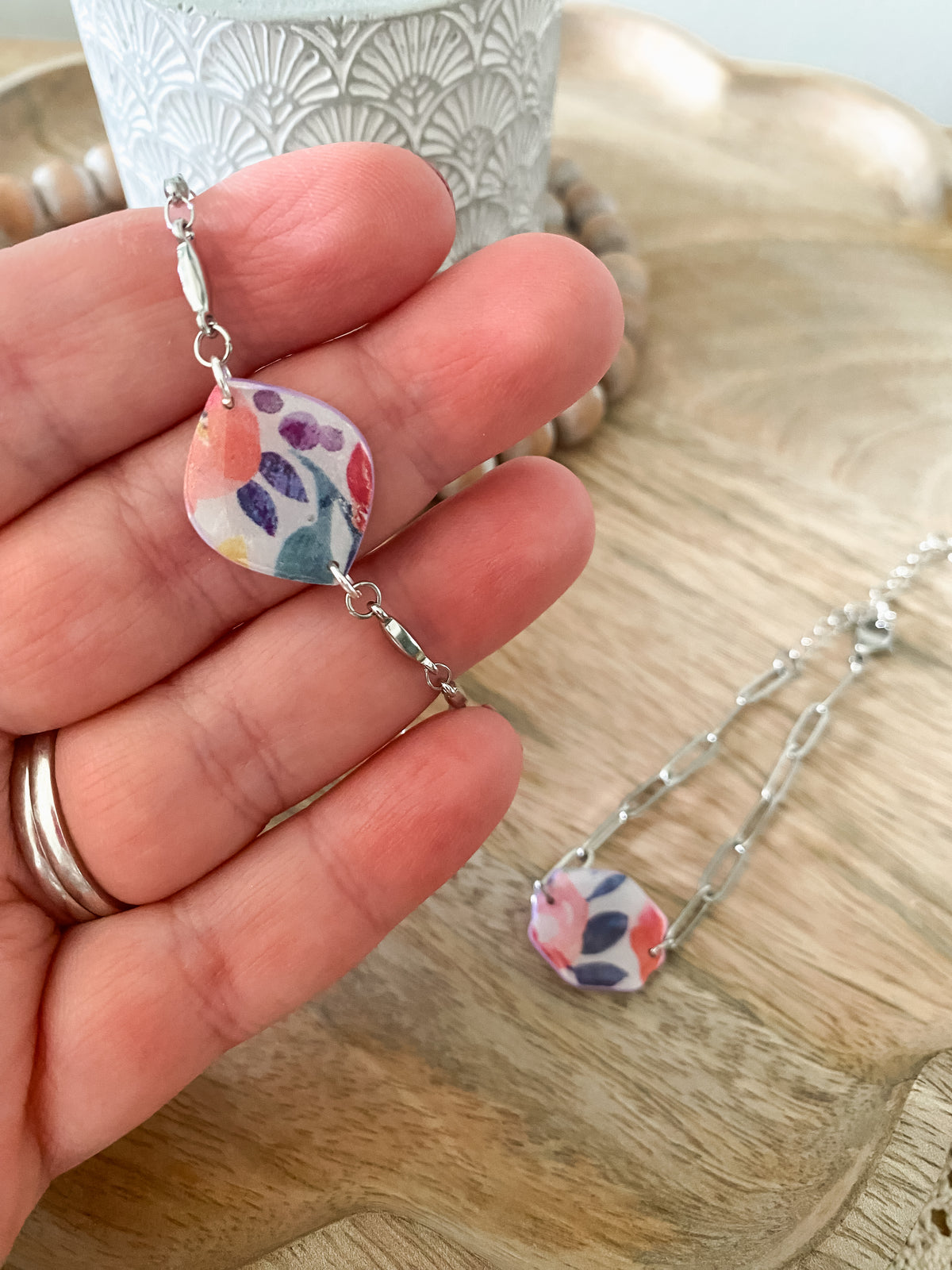 Large floral print handmade polymer clay bracelet collection
