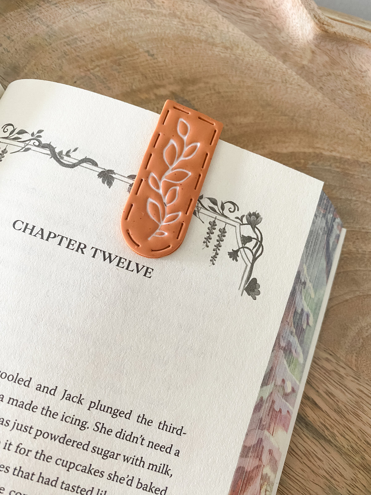Orange leaves handmade polymer clay bookmark
