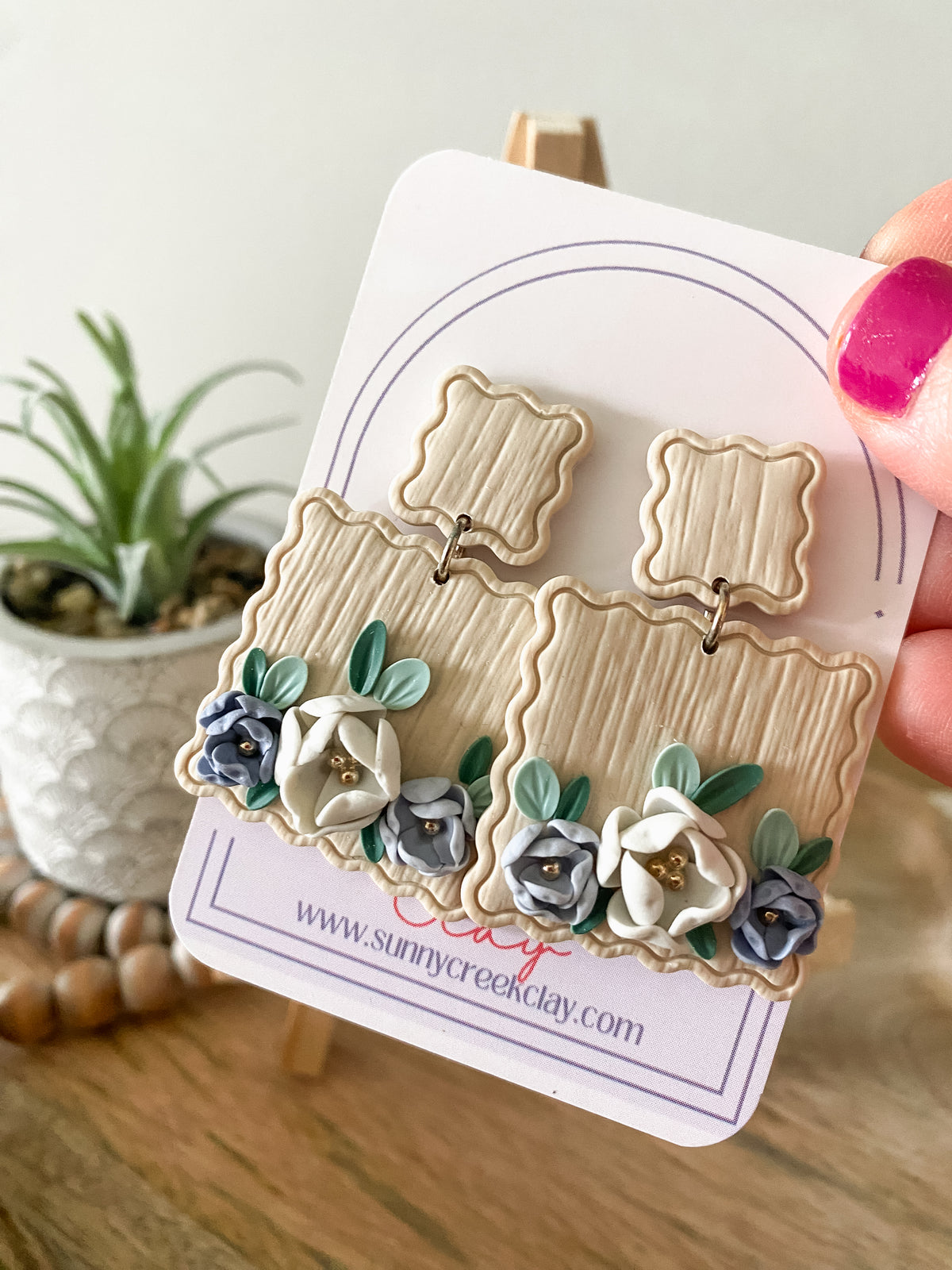 Coastal floral polymer clay earrings