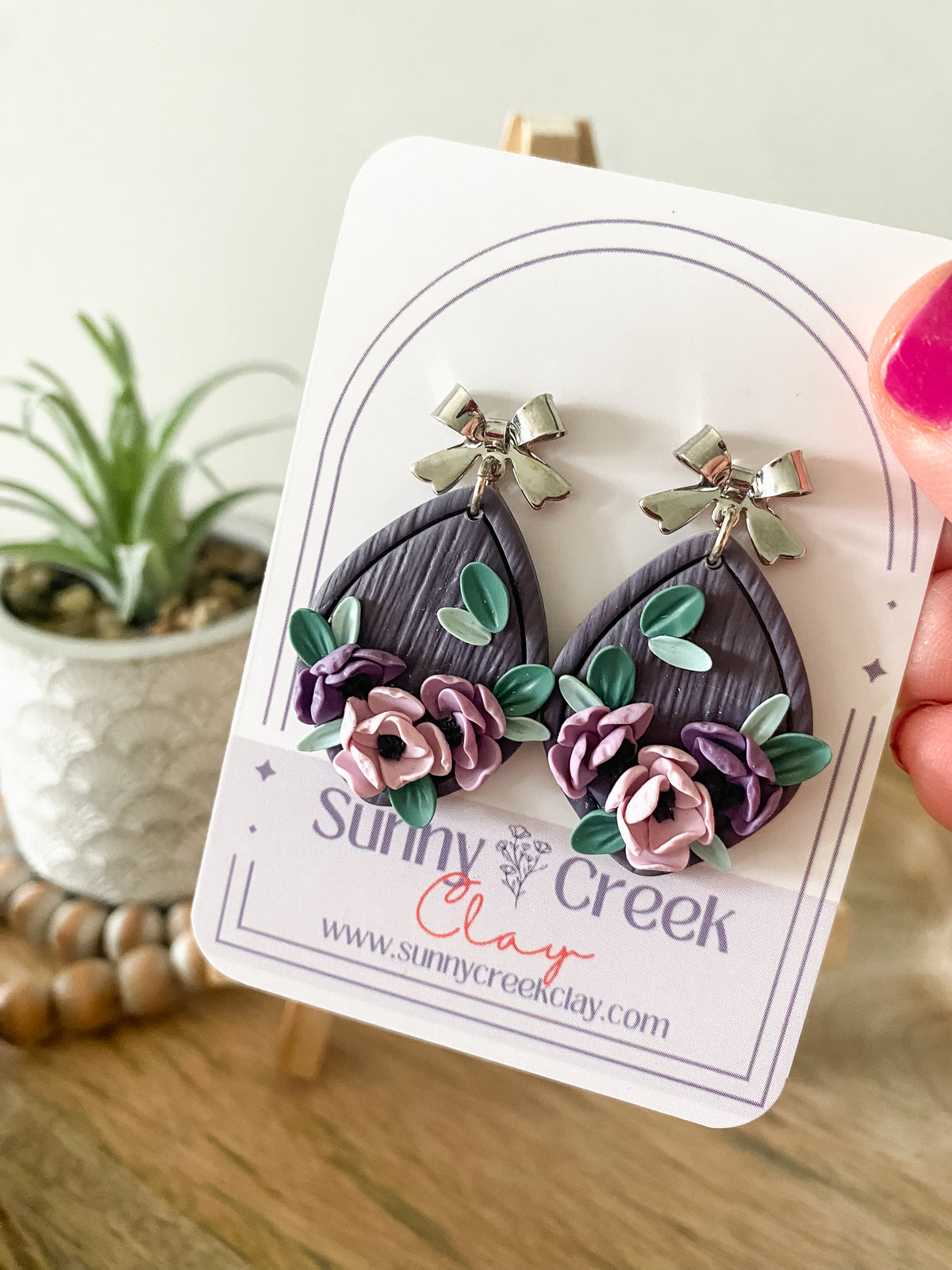 Purple teardrop floral earrings