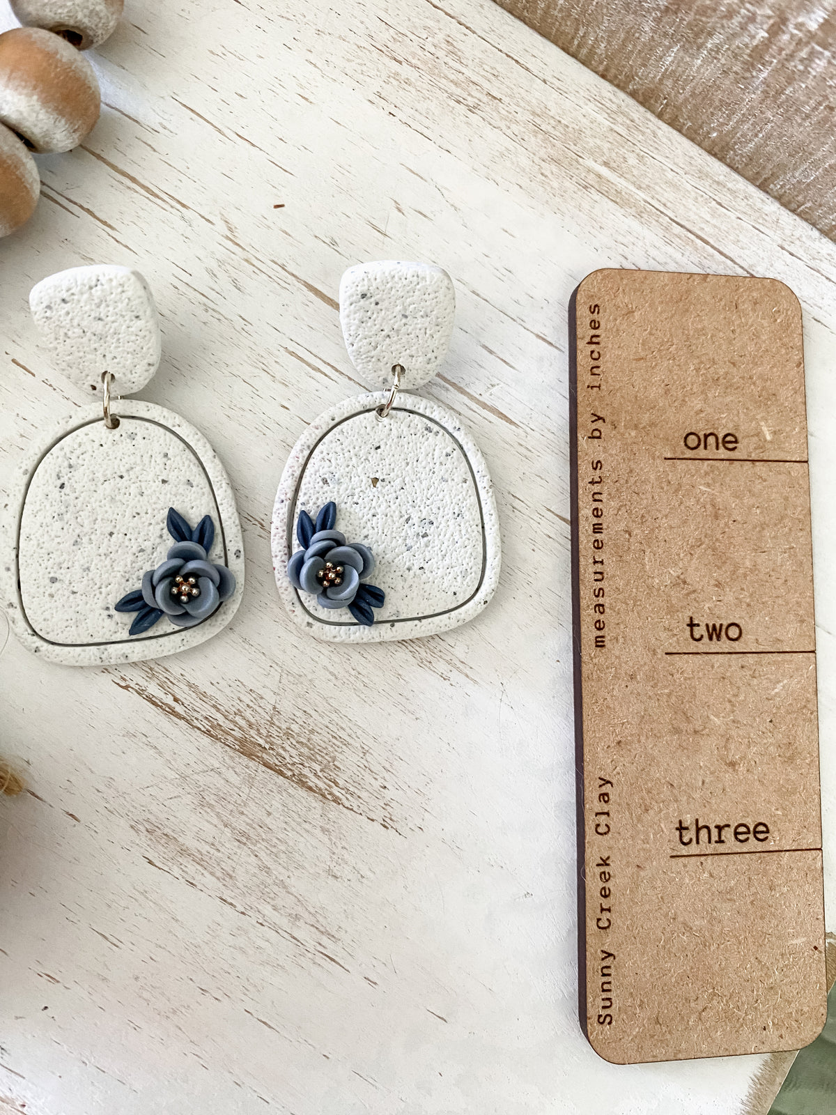 Concrete grey floral handmade polymer clay earrings