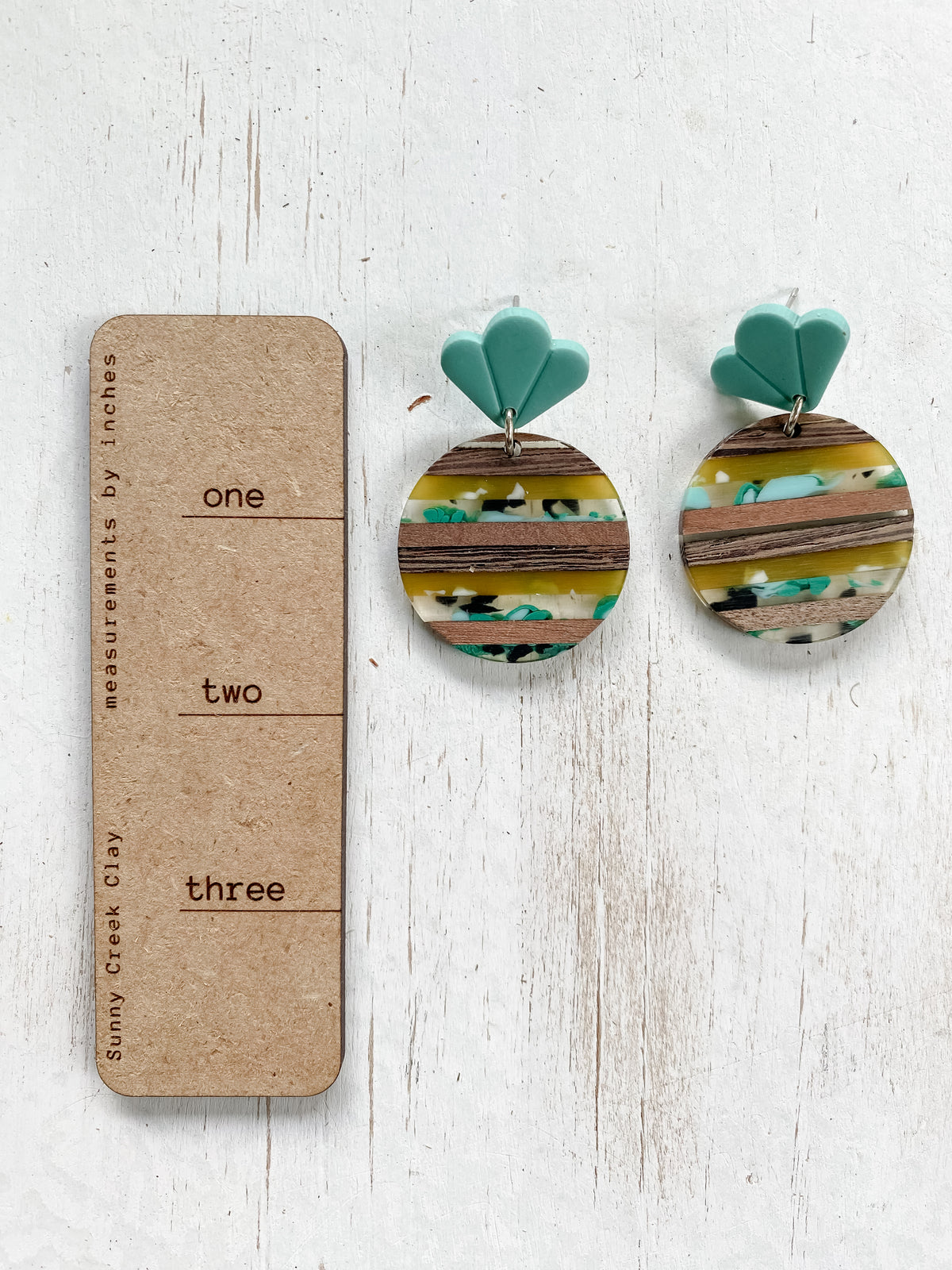 Teal striped resin polymer clay earrings collection