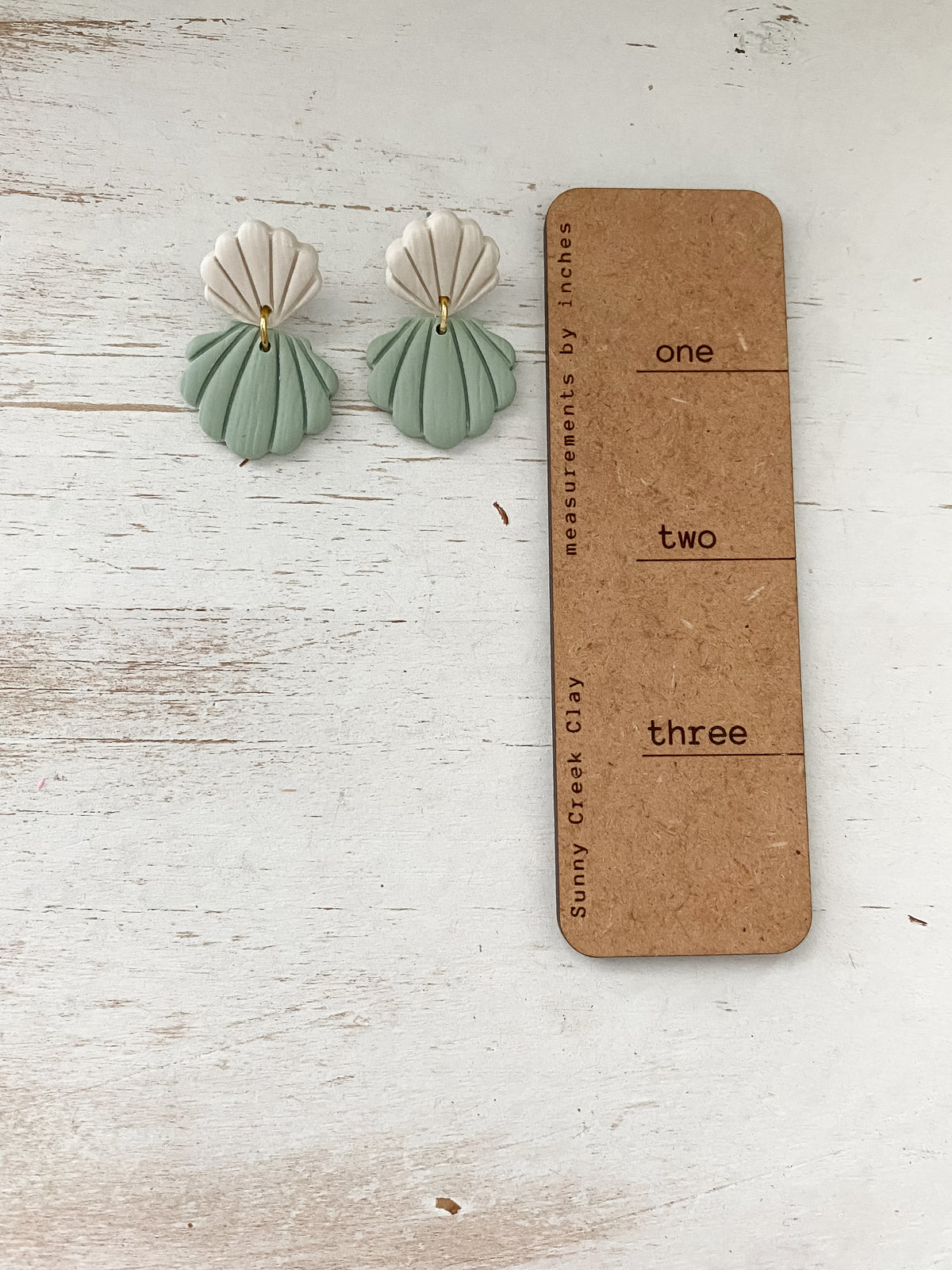 Seafoam seashell handmade polymer clay earrings