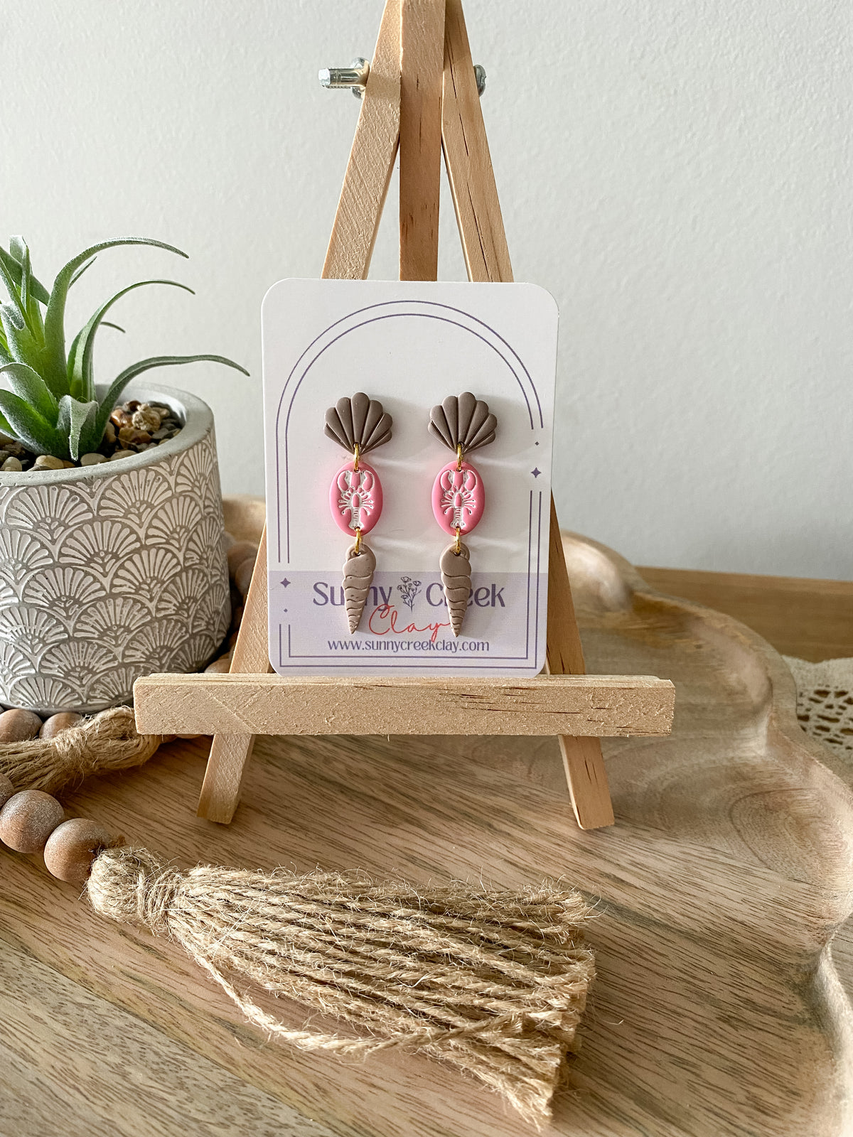 Seashell lobster handmade polymer clay earrings