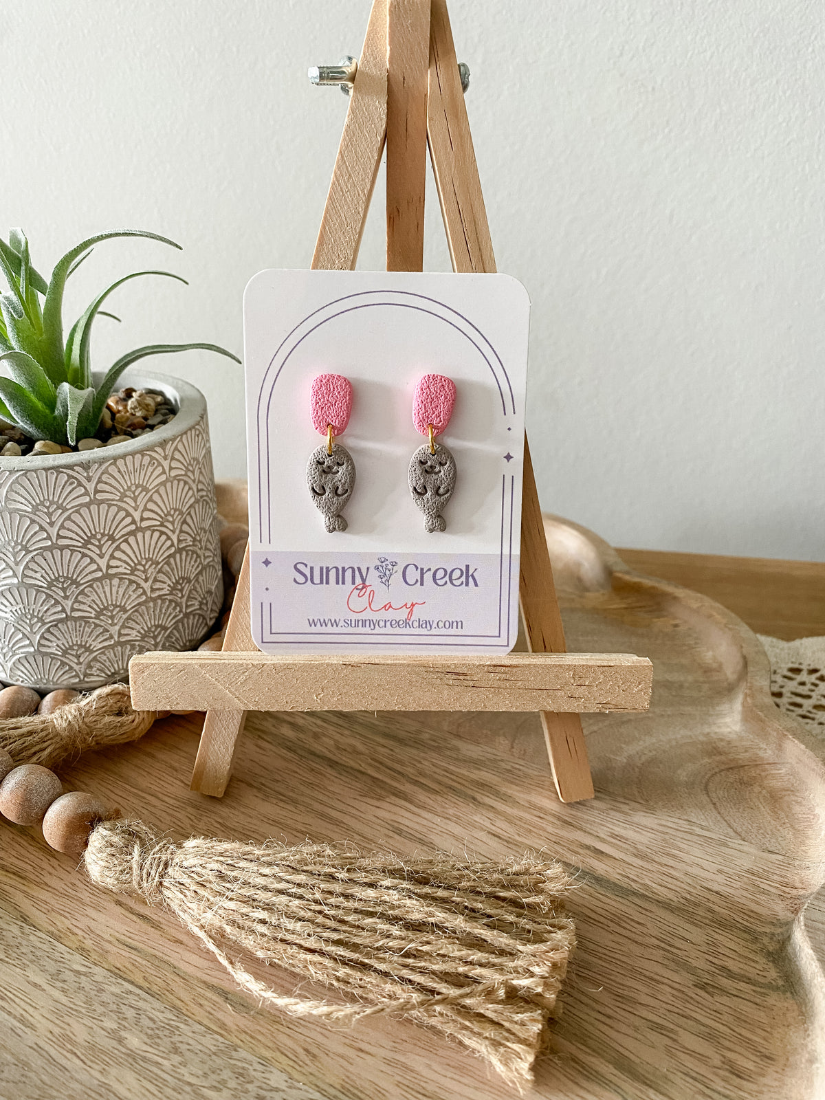 Sea manatee handmade polymer clay earrings