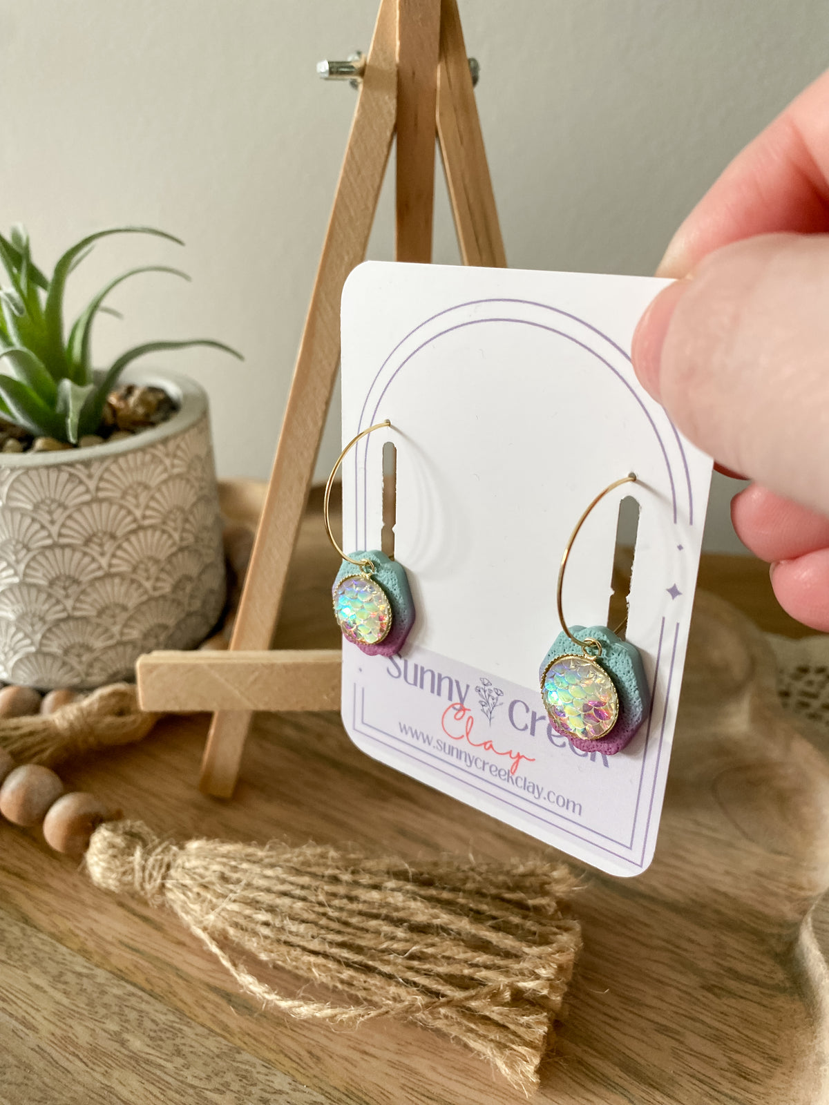 Mermaid inspired handmade polymer clay earrings