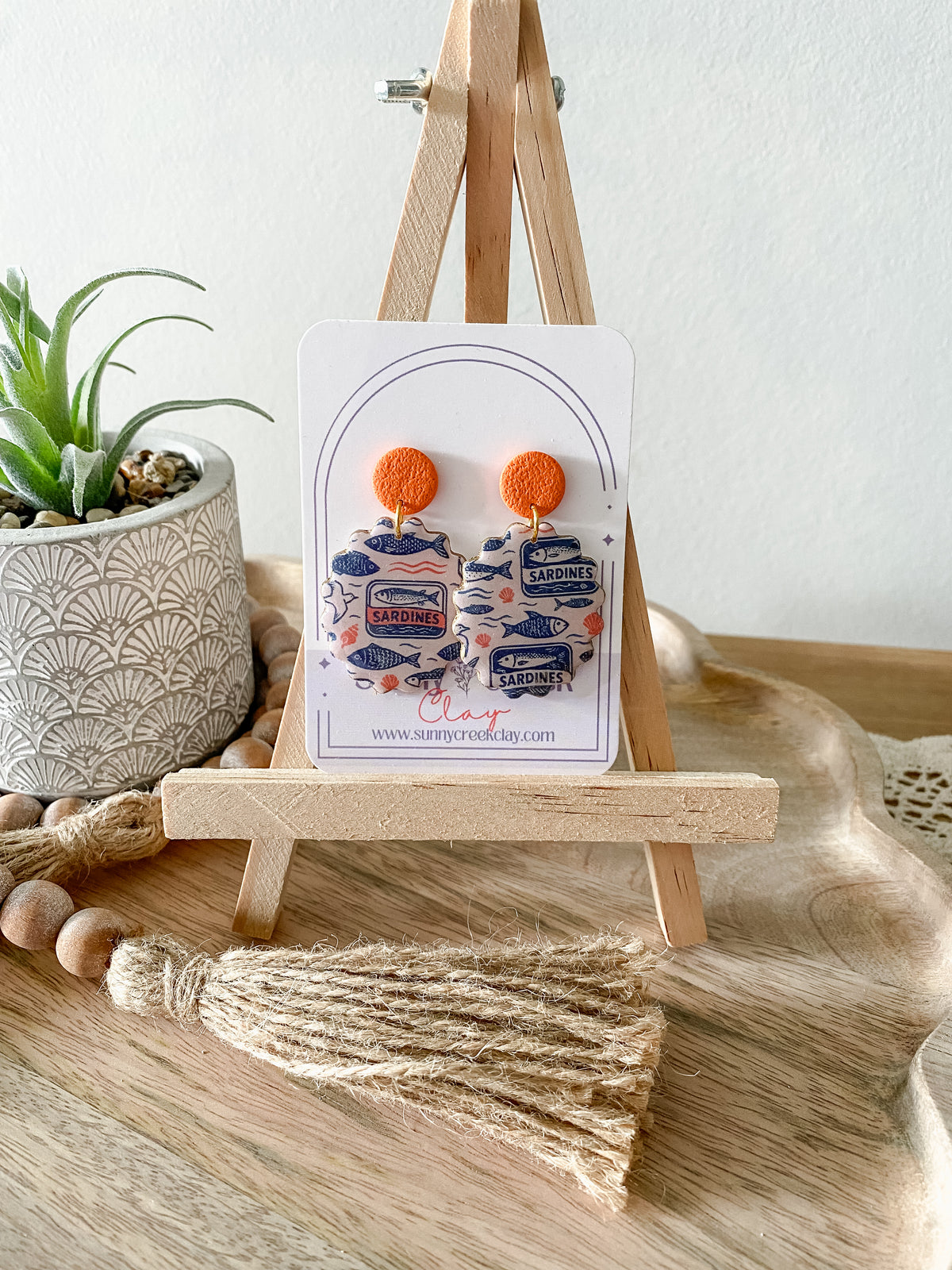 Sardine print handmade polymer clay earring collection