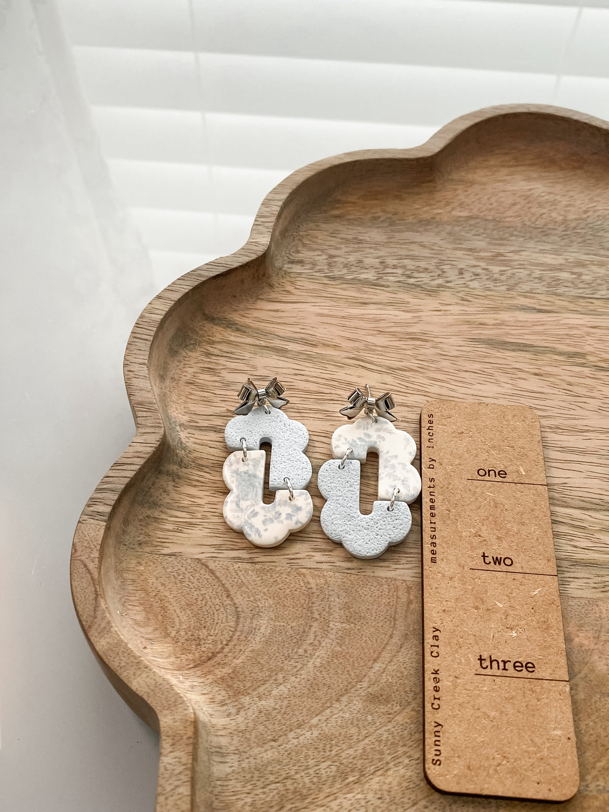 Soft blue handmade polymer clay earring collection