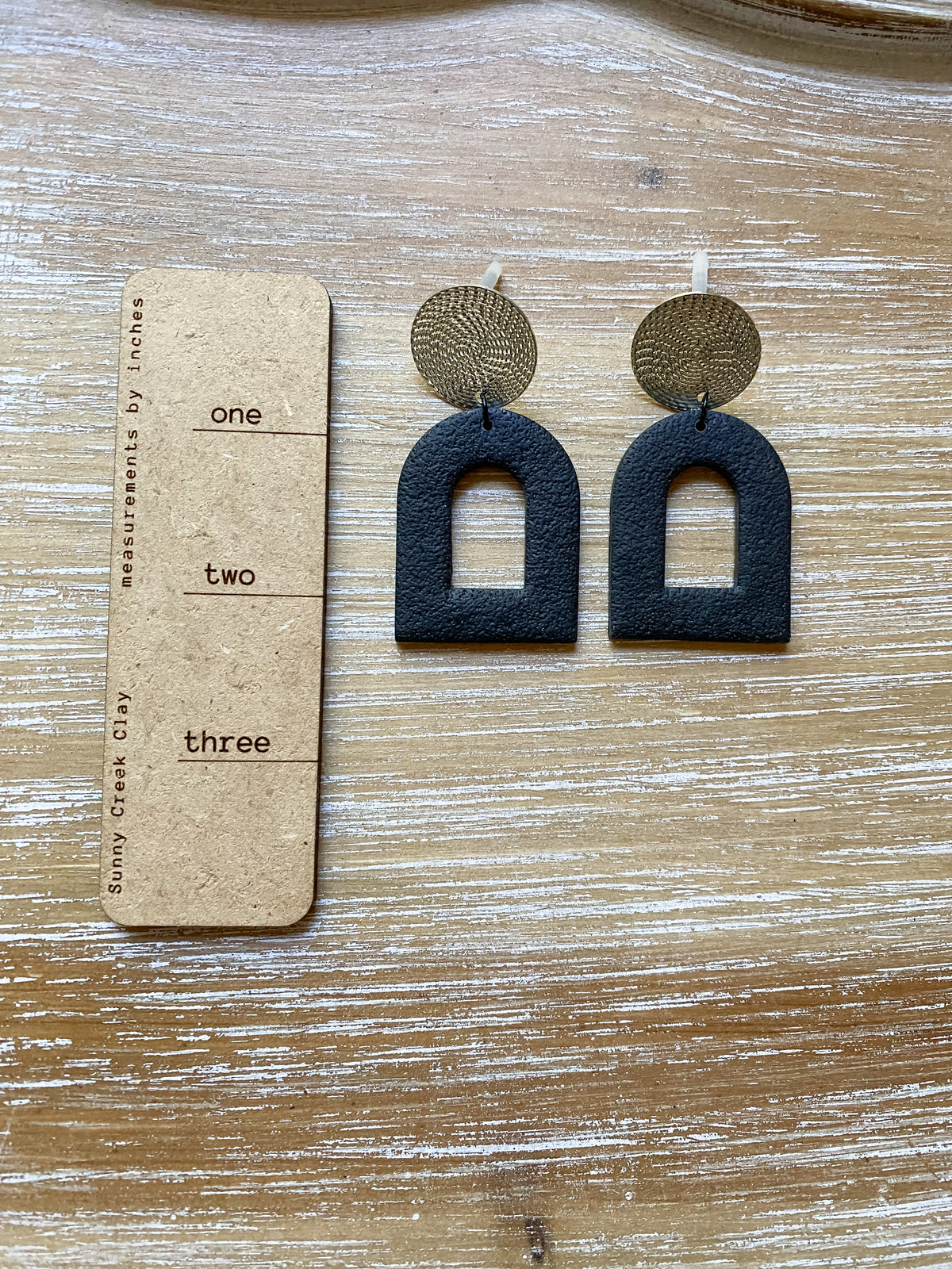 Large black arch handmade polymer clay earrings (two styles available)