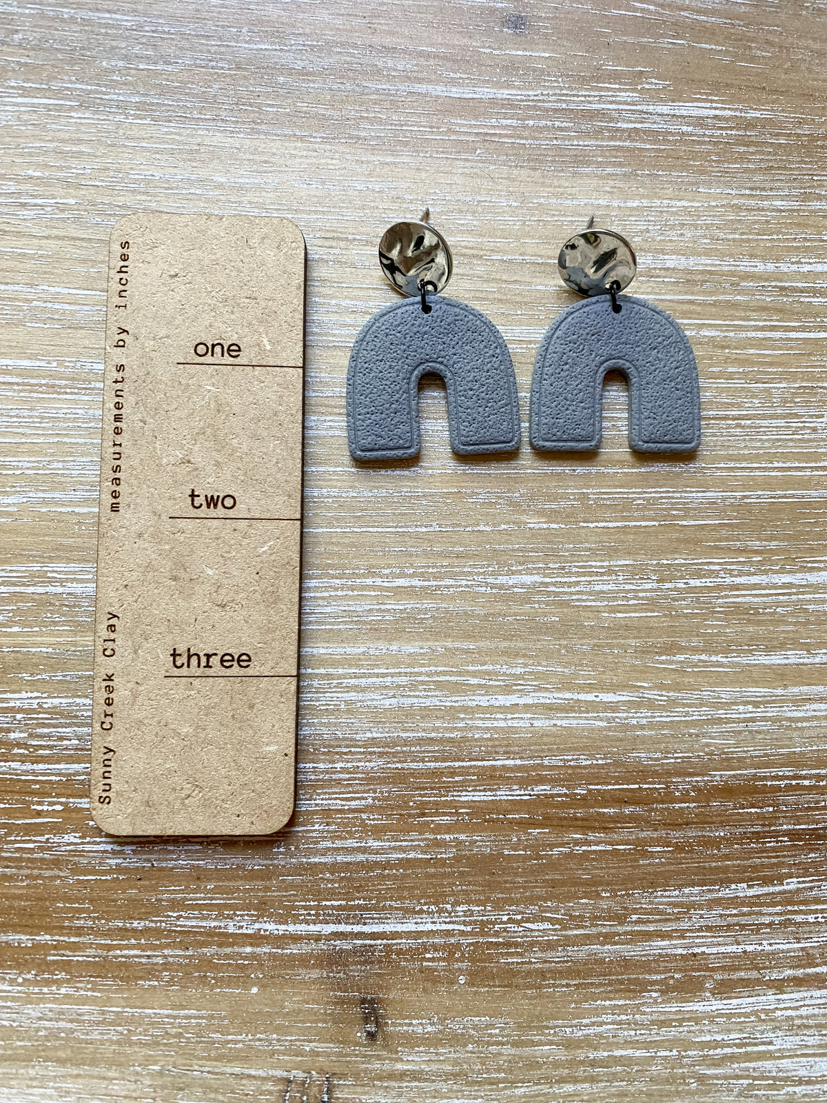 Grey arch handmade polymer clay earrings