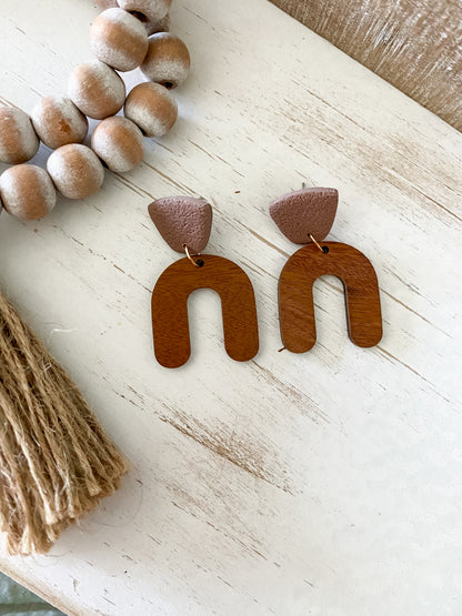 Lightweight walnut arch earring collection