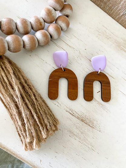 Lightweight walnut arch earring collection