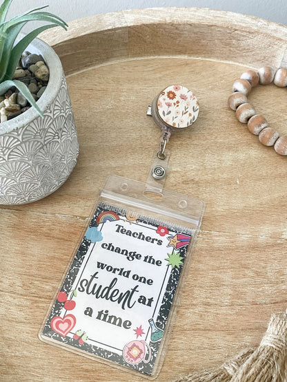 Pink brown & gold floral handmade polymer clay badge reel