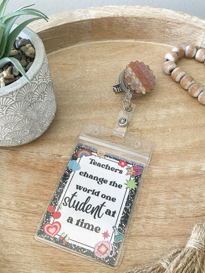 Vintage quilt print handmade polymer clay badge reel