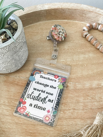 Pink green & gold floral handmade polymer clay badge reel