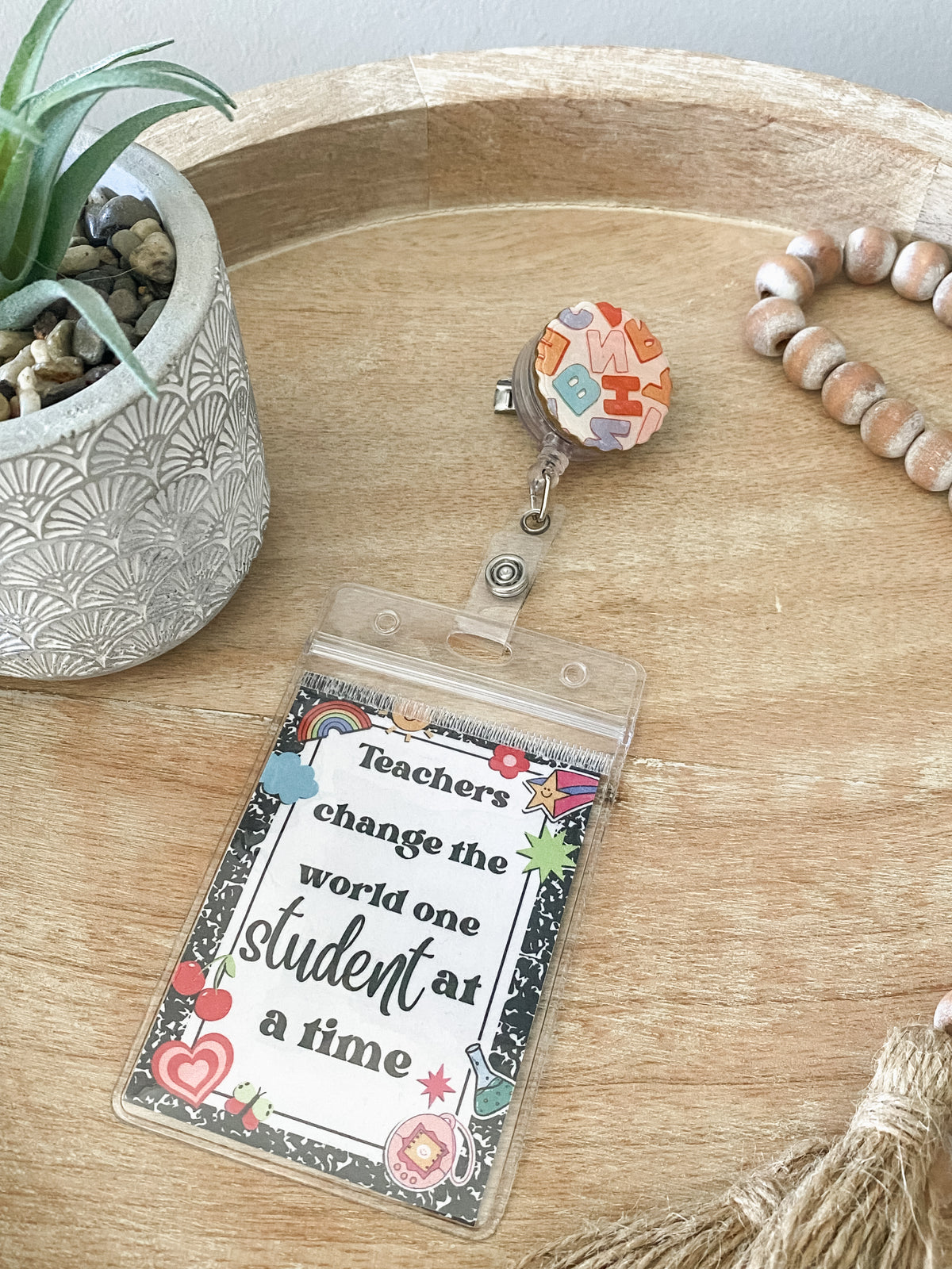 ABC teacher handmade polymer clay badge reel
