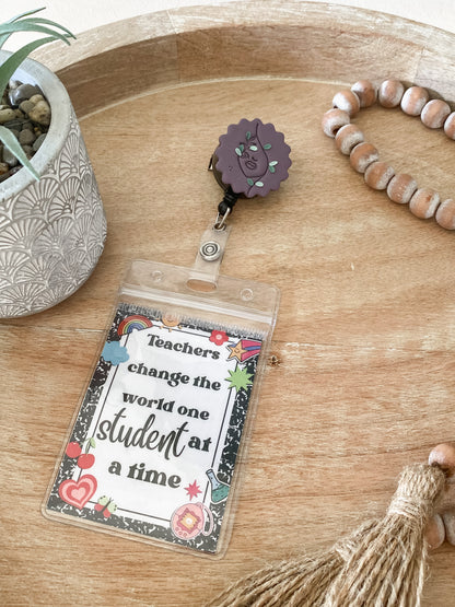Purple feminine floral handmade polymer clay badge reel