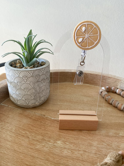 Lemon handmade polymer clay badge reel