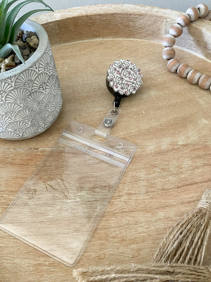 Dental tooth silver scalloped circle handmade polymer clay badge reel