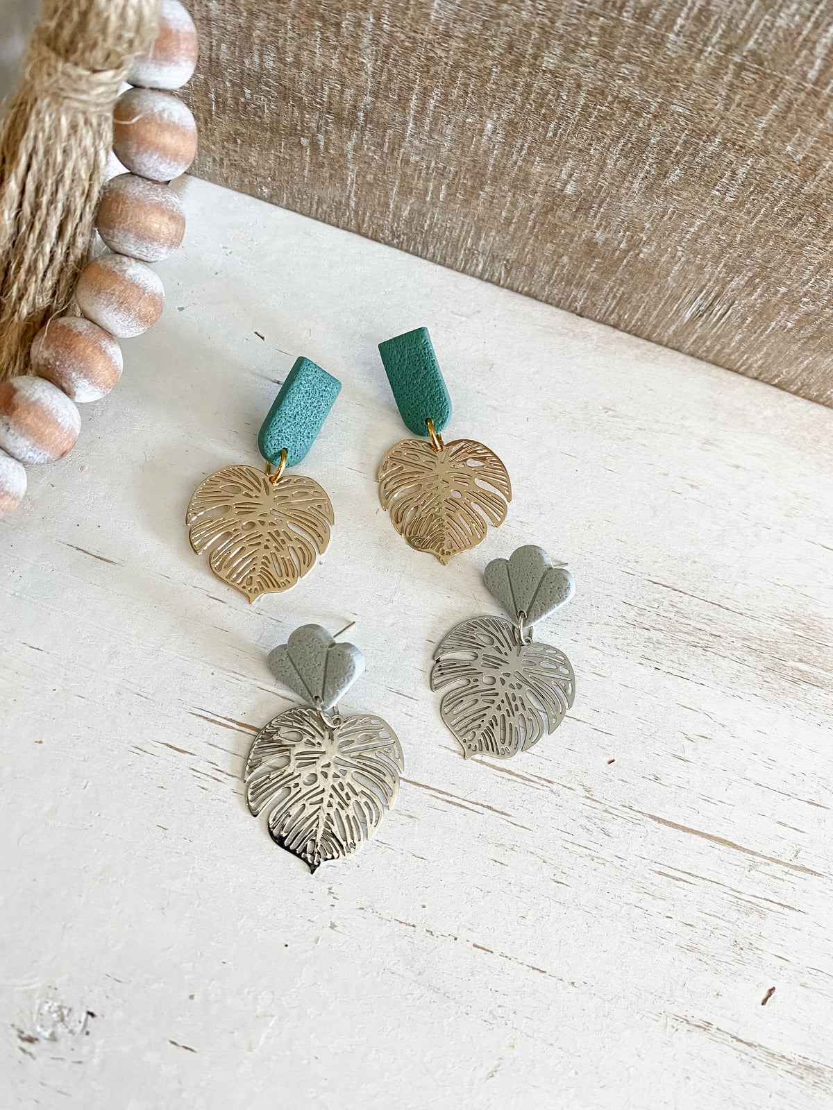 Monstera polymer clay earrings