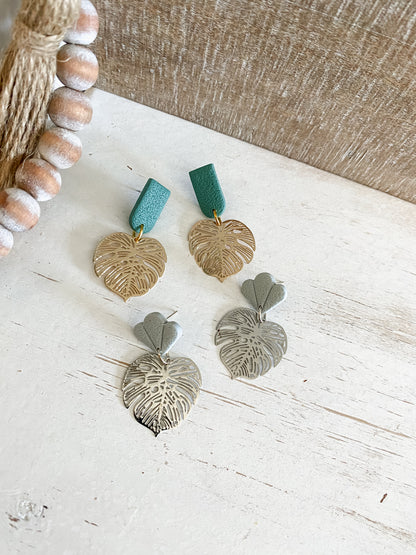 Monstera polymer clay earrings