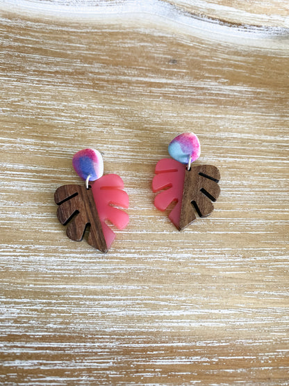 Pink wood monstera dangles