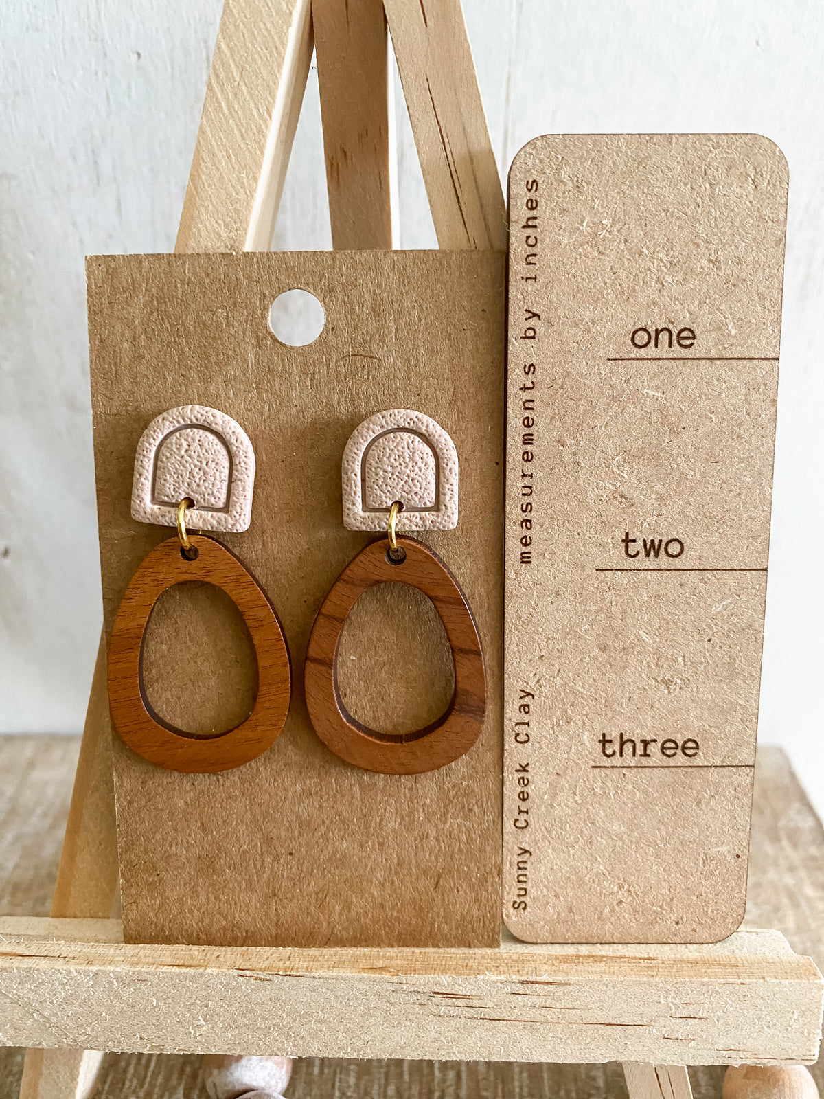 Teardrop oval walnut polymer clay earrings