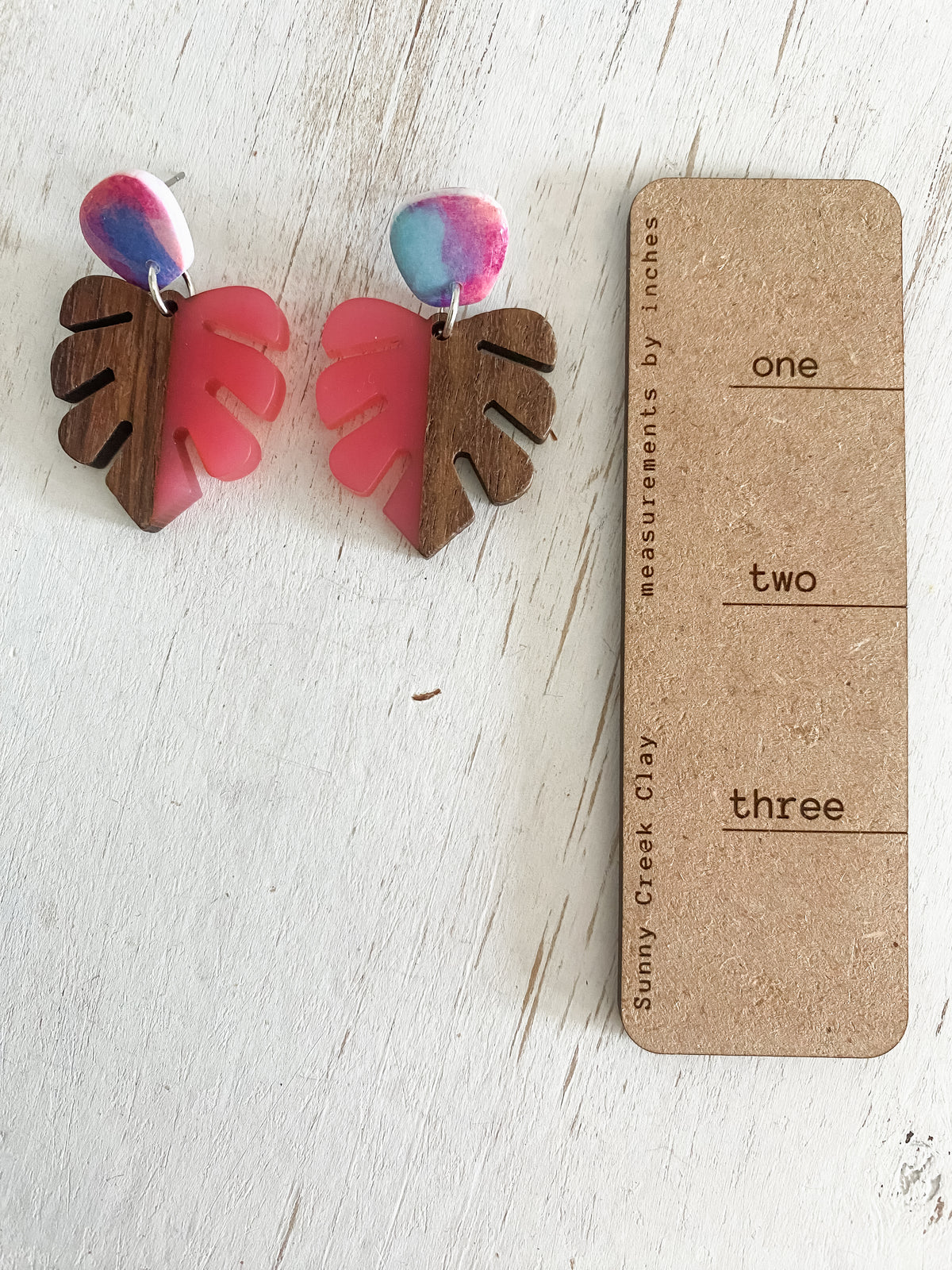 Pink wood monstera dangles