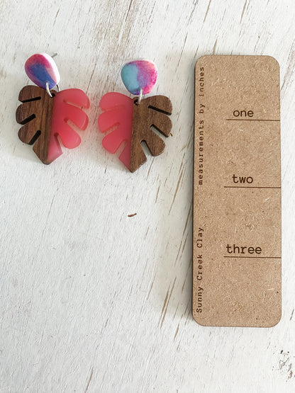 Pink wood monstera dangles