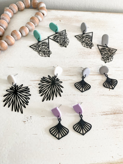 Black metal tropical handmade polymer clay earring collection