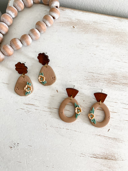 Tan Floral Earrings