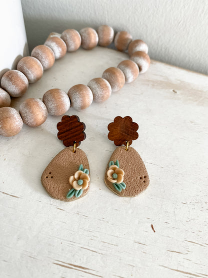 Tan Floral Earrings